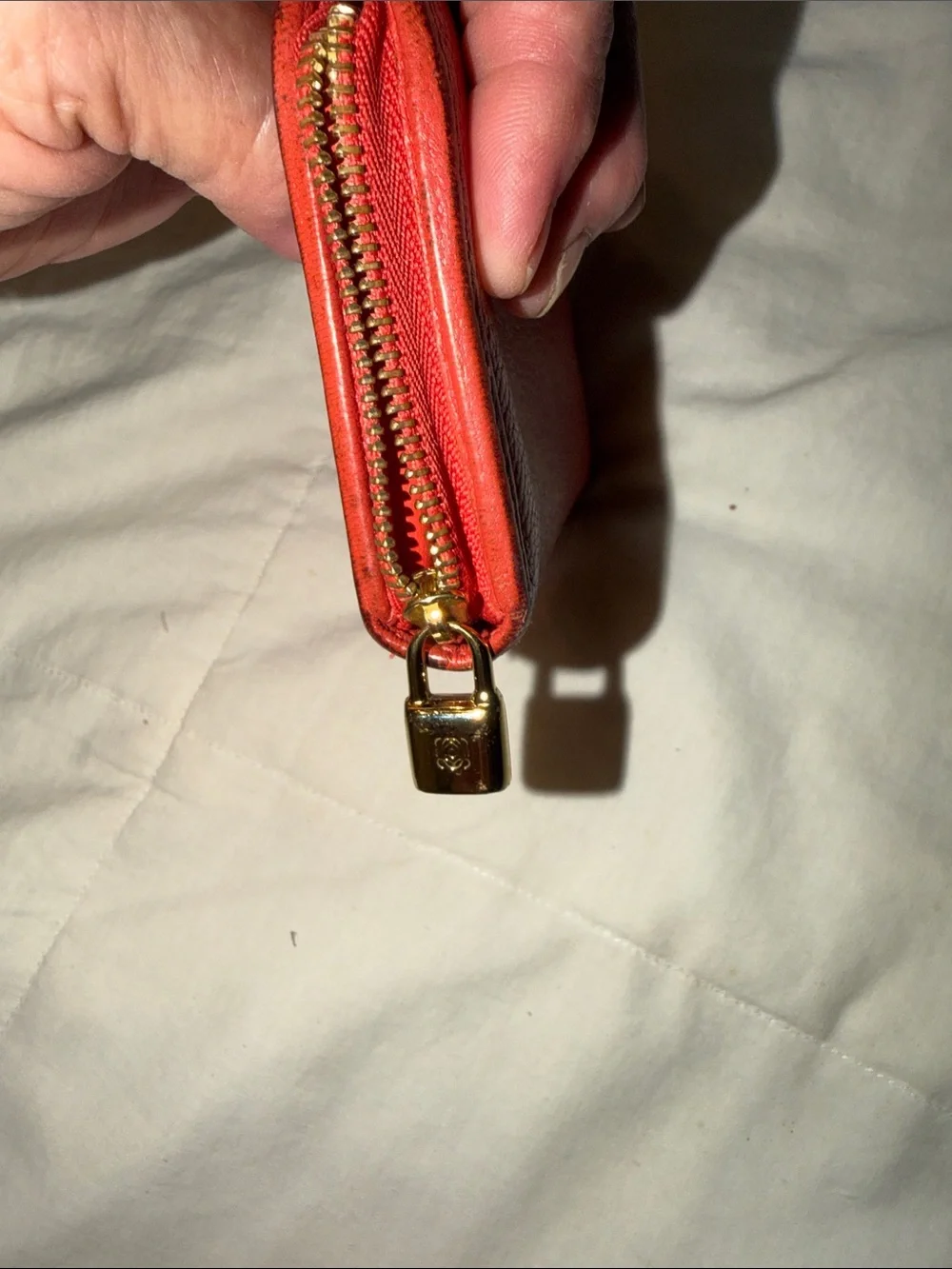 Loewe Small Red Pebbled LeatherWallet  Zip Card Holder with Gold Zip Pull